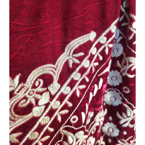 Women’s Red Plaid Button Down Embroidered Velvet Back Boho Western Shirt Sz M - Picture 5 of 9